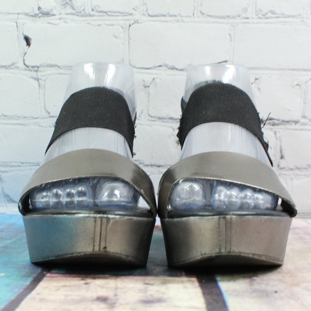 Casuccio & Scalera Black Bronze Leather Slingback Wedge Sandals Size US 9 - Picture 4 of 9
